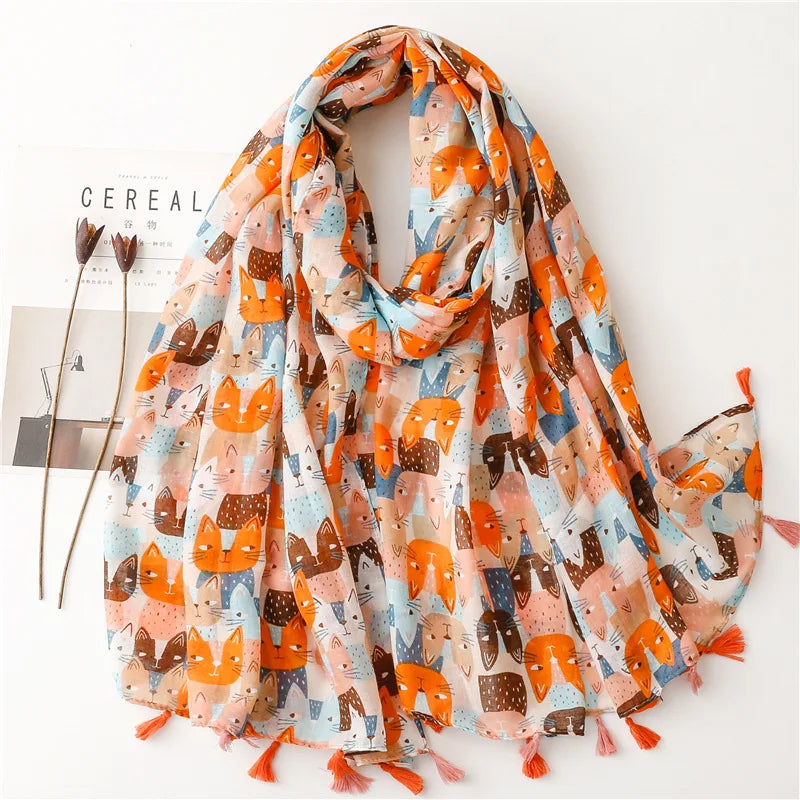 Floral Tassel Viscose Scarf Women Shawls
