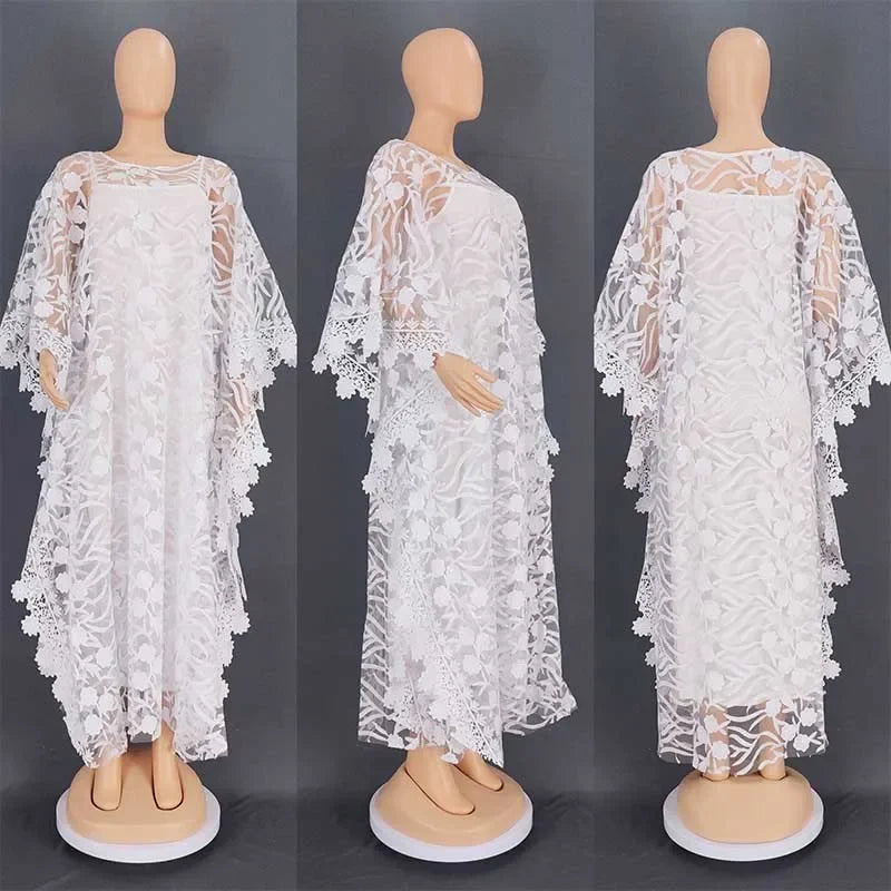 White Lace Hollow Africa Dresses for Muslim Women Dress