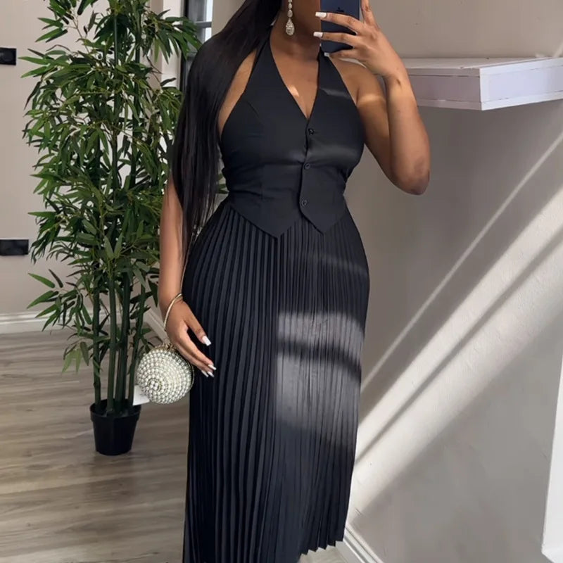 Women's suit new fashion halter waistcoat skirt two-piece set