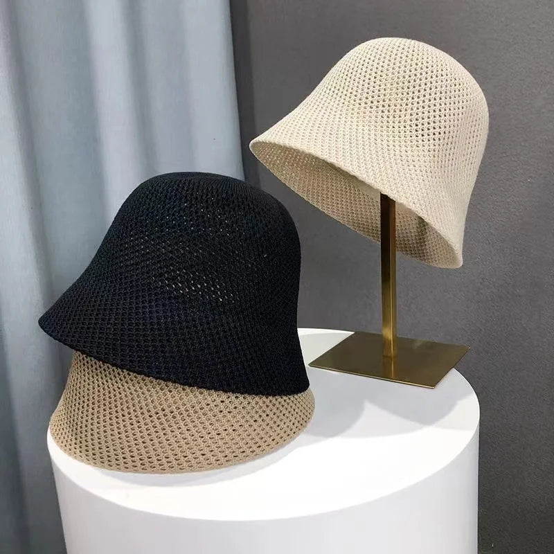 Women Bucket Hat Summer Hollow Out Thin Breathable