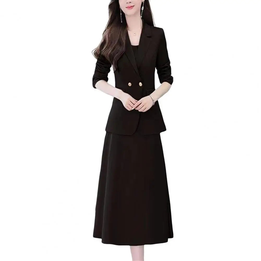 Women Coat Pants Suit OL Commute Turn-down Collar Long Suit