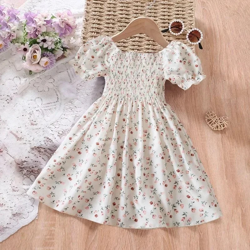 Girls' Sleeveless Dress Baby Print Flower