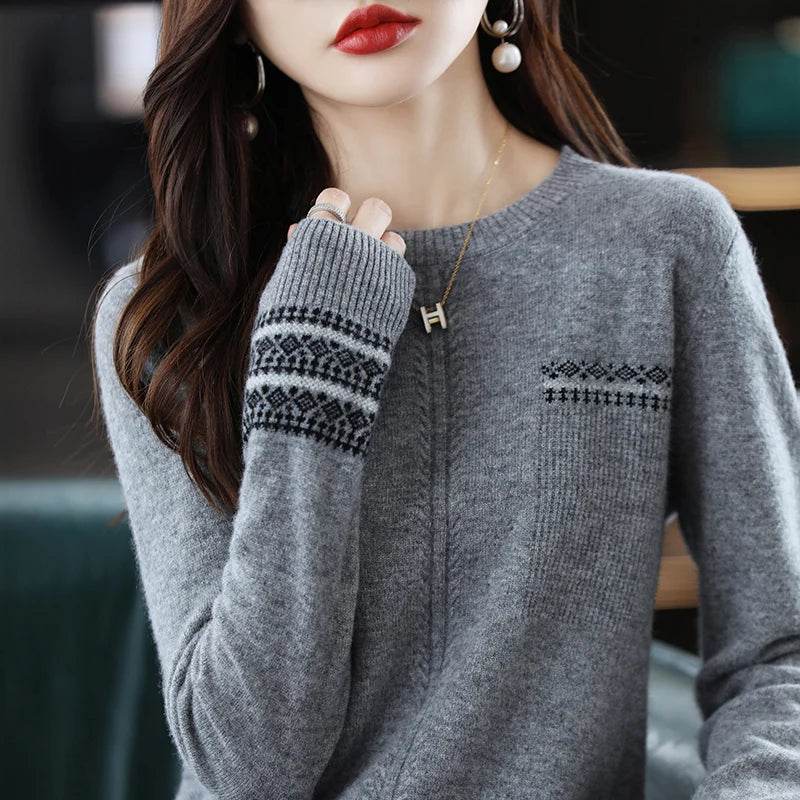 O-Neck Wool Knitted Sweater For Women's