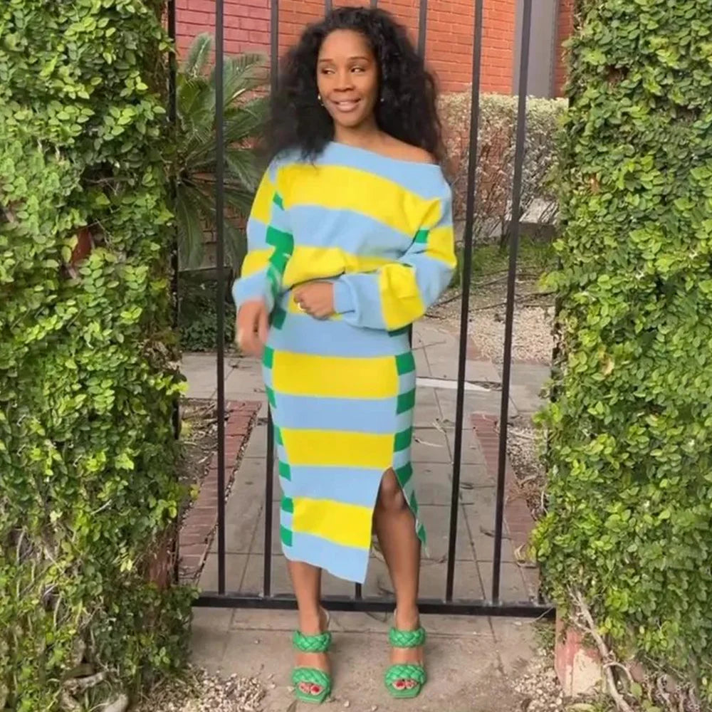 Women's Long Sleeve Striped New In Dress Sets Spring Fashion