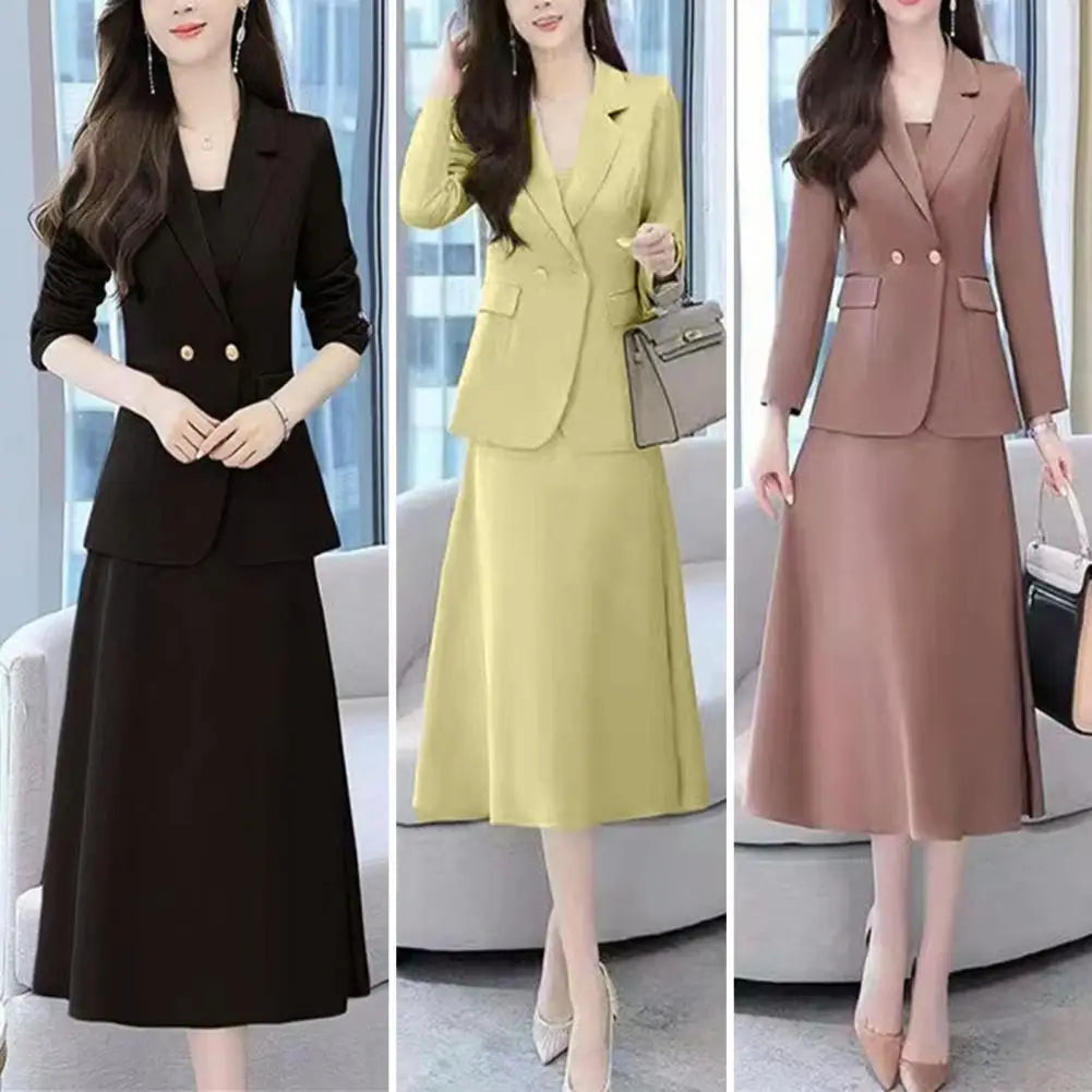 Women Coat Pants Suit OL Commute Turn-down Collar Long Suit