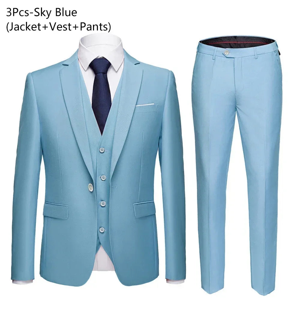 Men Suits For Wedding Set Elegant Blazers 3 Pieces Formal Jackets