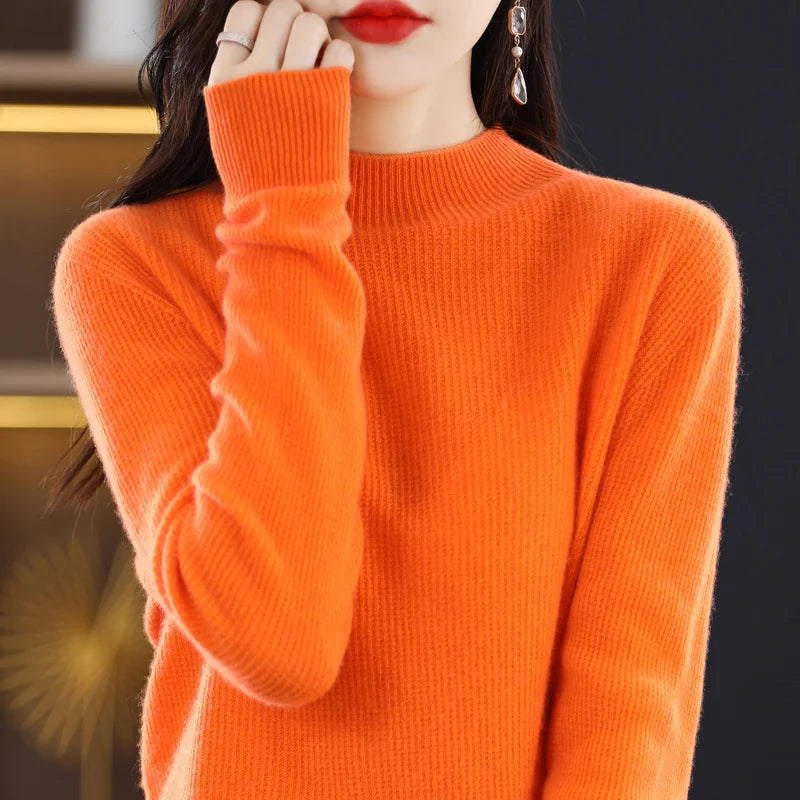 Fall/Winter wool women's semi-high neck sweater