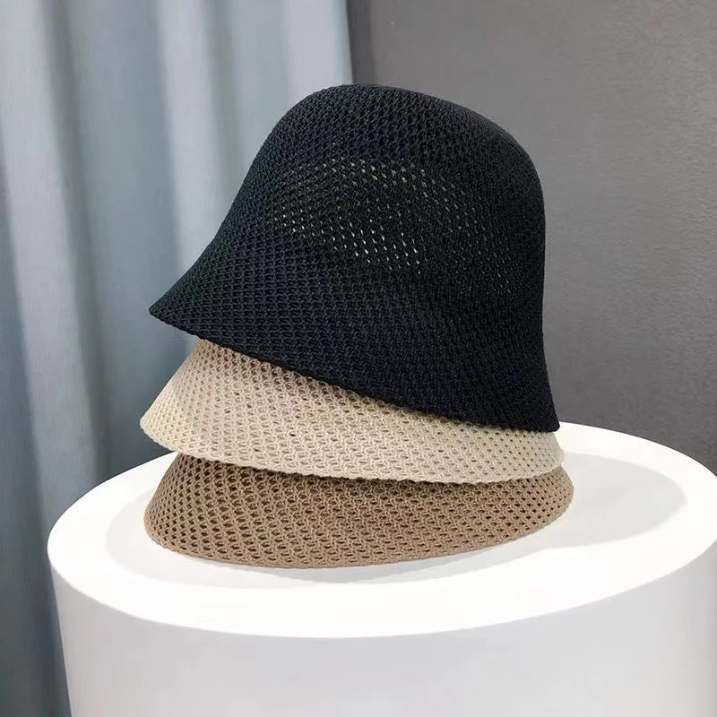 Women Bucket Hat Summer Hollow Out Thin Breathable