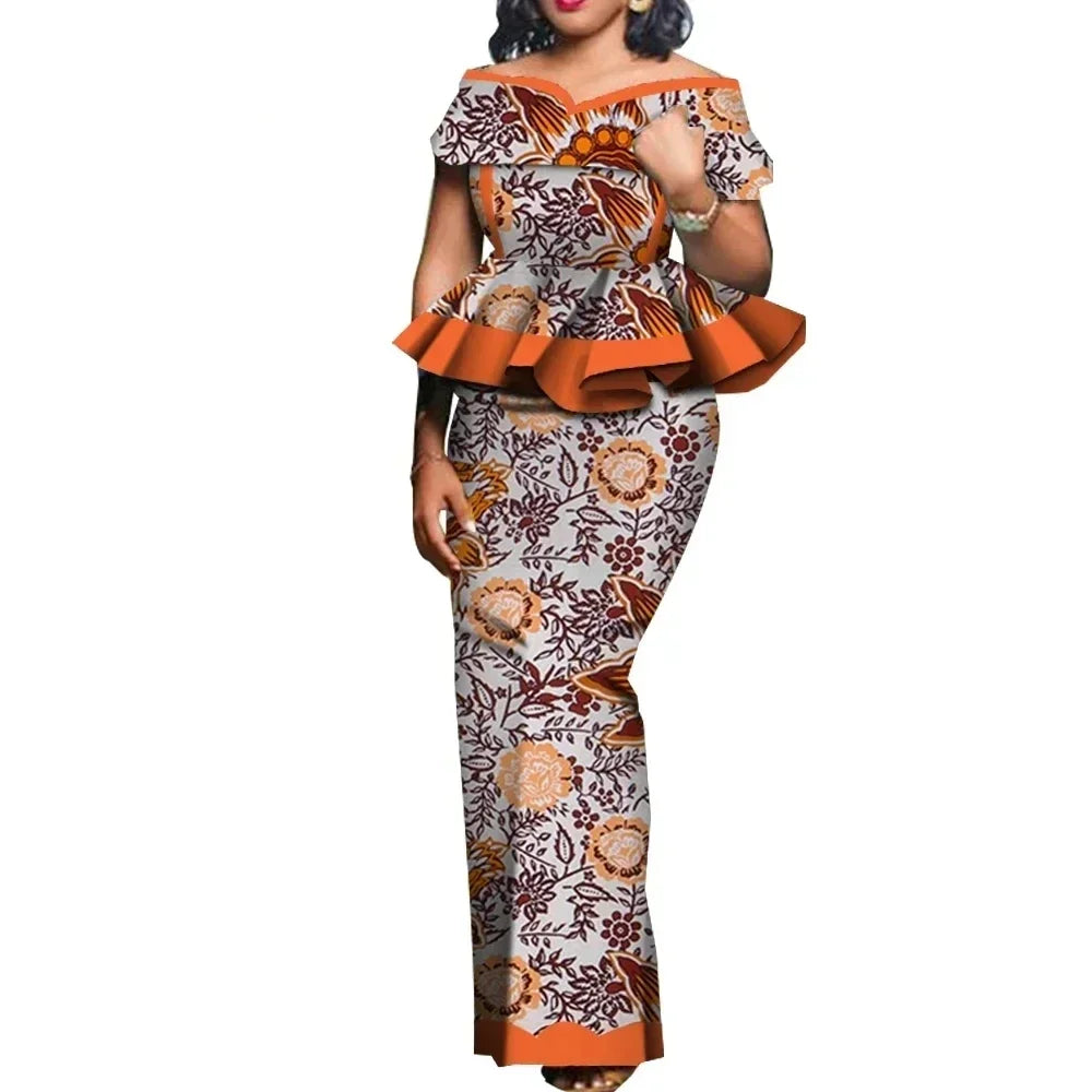 Stock Size Low Price African Tops and Skirt Set for Women
