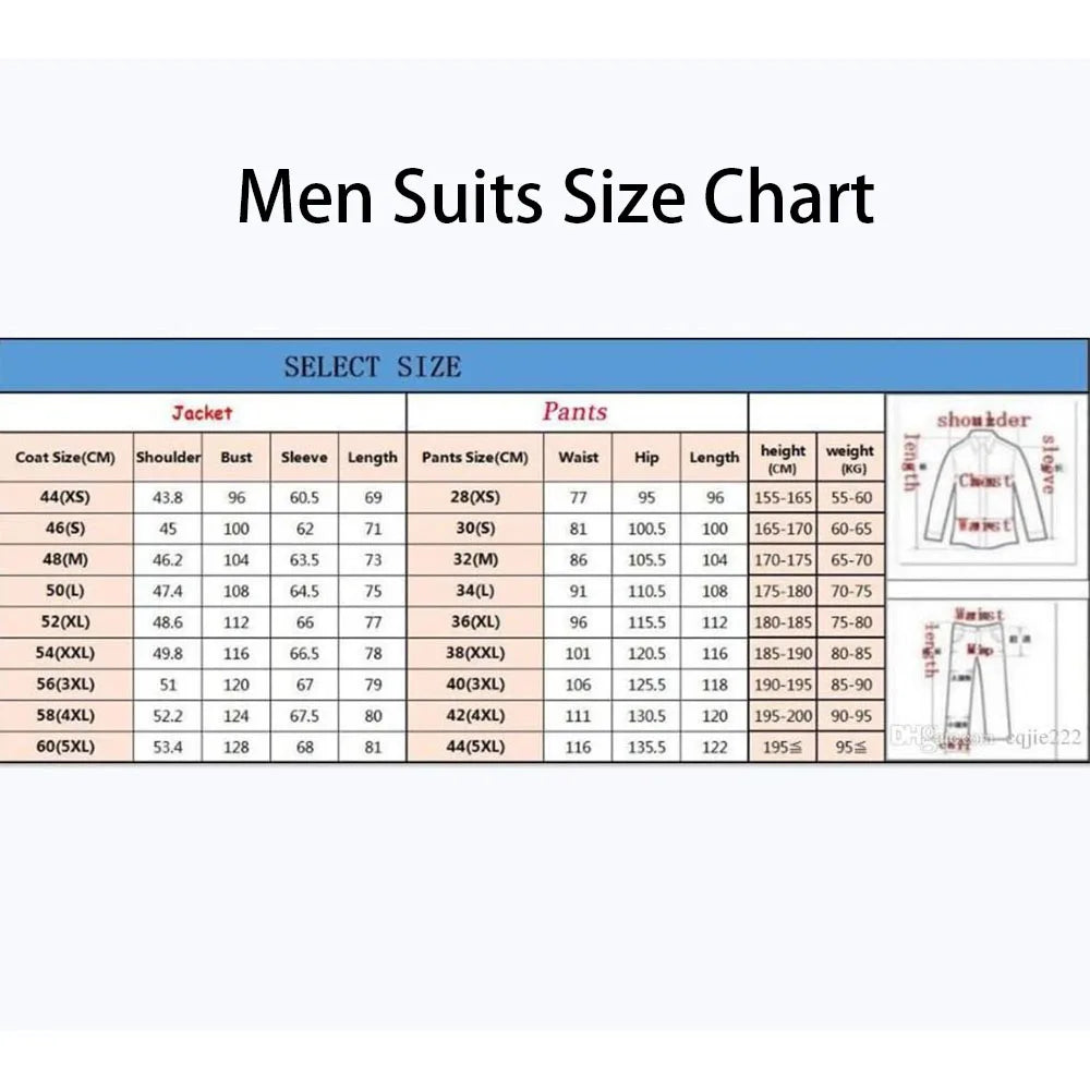 Elegant Blue Men's Suits Slim Fit Male Clothing One Button Notch