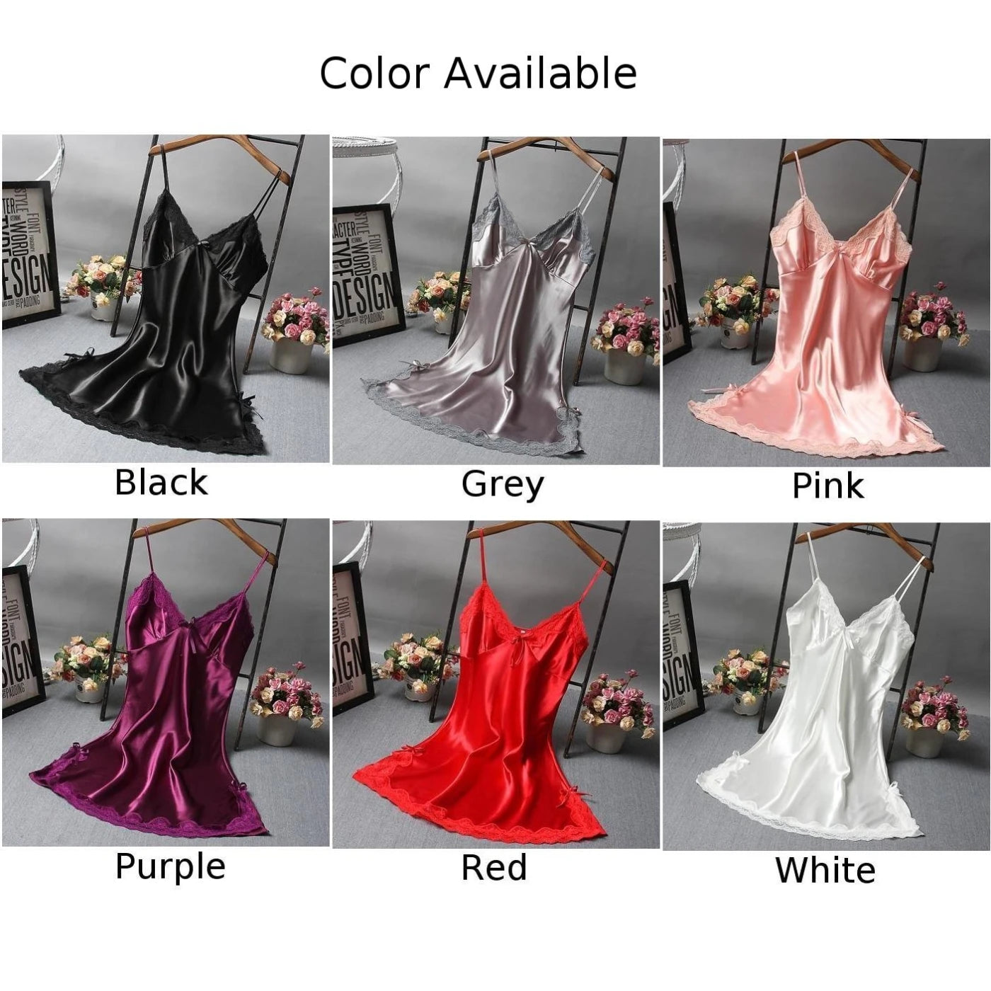 Women Sexy Nightdress Lace Satin Soft Silky Glossy Lingerie