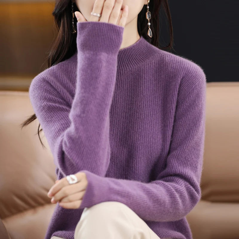 Fall/Winter wool women's semi-high neck sweater