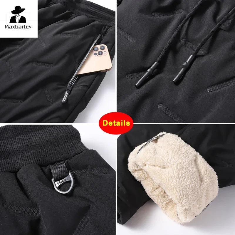 Winter Zip Pockets Thicken Fleece Sweatpants