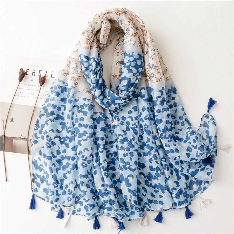 Floral Tassel Viscose Scarf Women Shawls