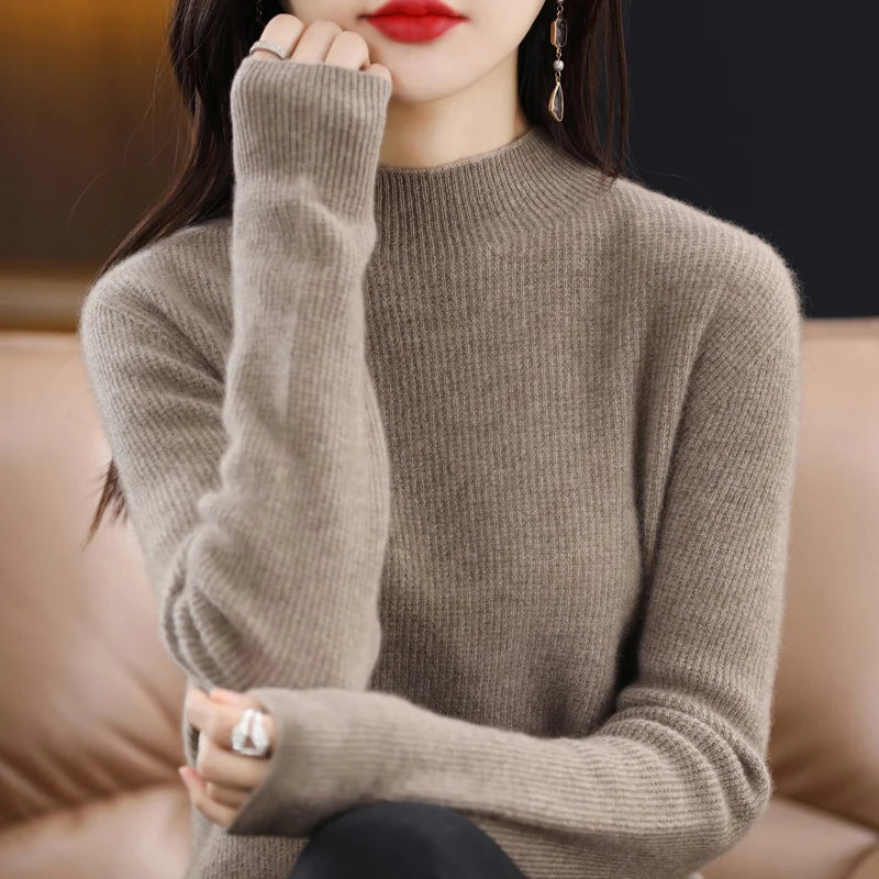Fall/Winter wool women's semi-high neck sweater