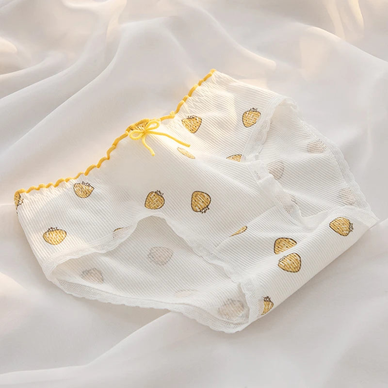 Women's Cotton Underwear Girls' Cute Flower Briefs Mid Waist