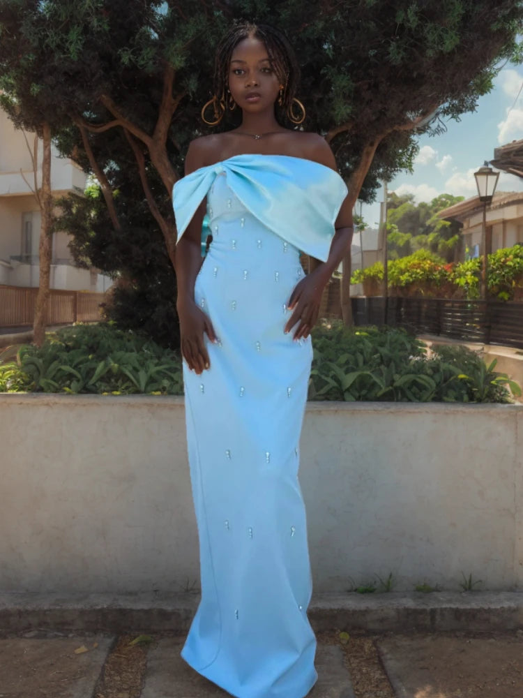 Celebrity Sexy Off Shoulder Diamond Slimming Maxi Dress