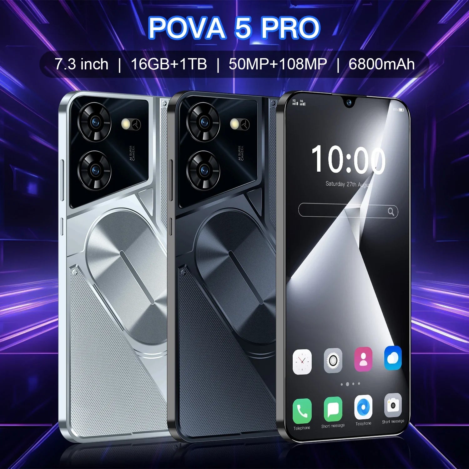 Pova5 Pro Global Version Smartphone 5G 7.3 Inch 16GB+1TB
