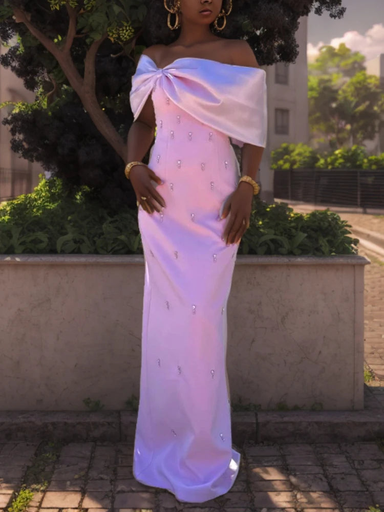 Celebrity Sexy Off Shoulder Diamond Slimming Maxi Dress