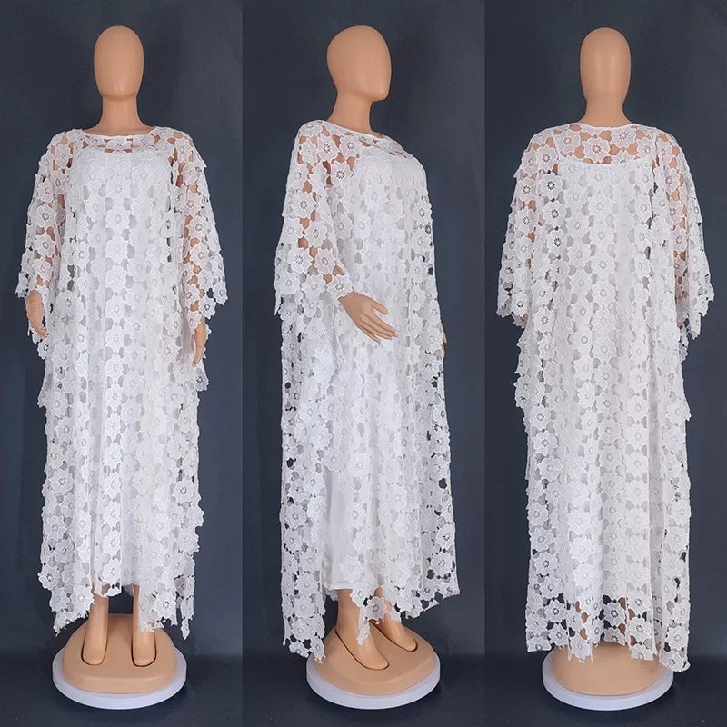 White Lace Hollow Africa Dresses for Muslim Women Dress