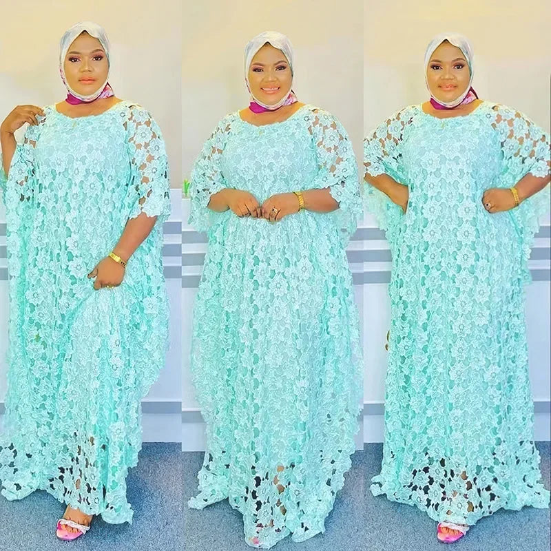 White Lace Hollow Africa Dresses for Muslim Women Dress