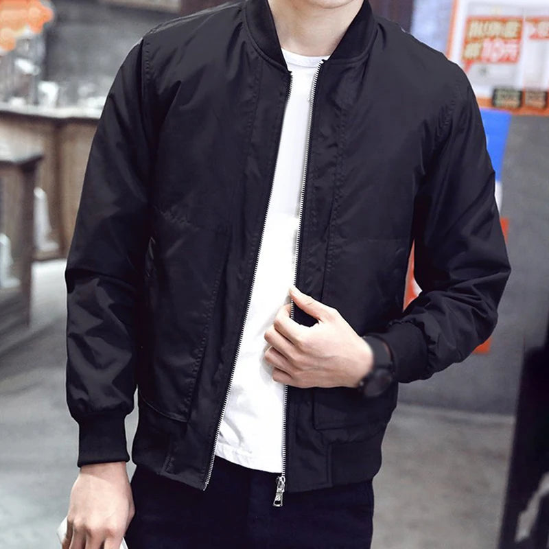 Men's Casual Black Thin Slim Fit Stand Collar Long Sleeved