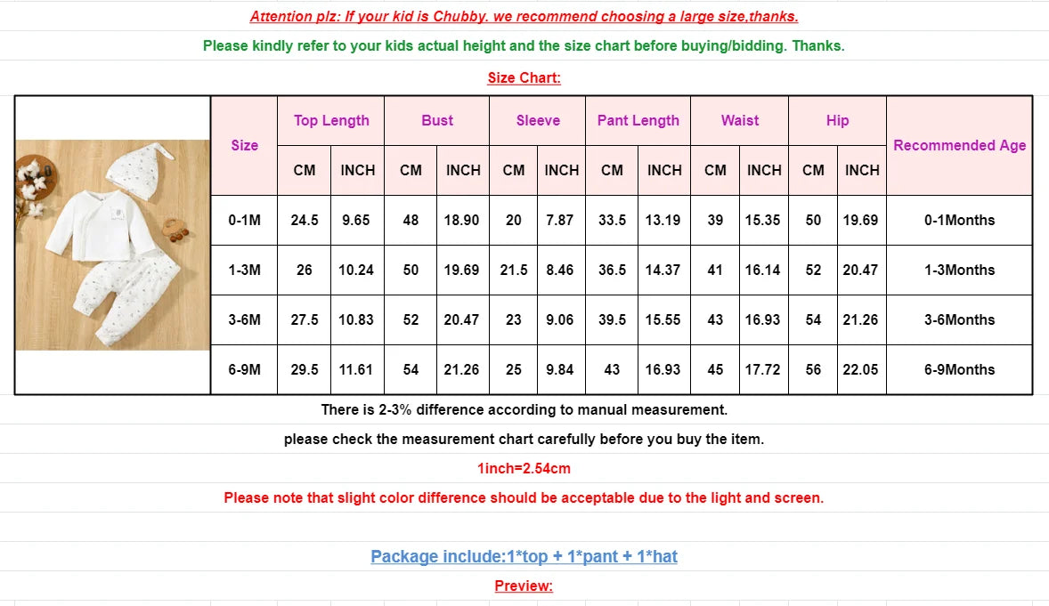 3PCS Newborn Baby Boy&Girl Daily Clothes