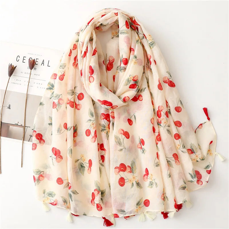 Floral Tassel Viscose Scarf Women Shawls