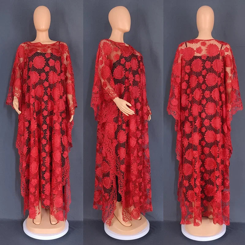 White Lace Hollow Africa Dresses for Muslim Women Dress