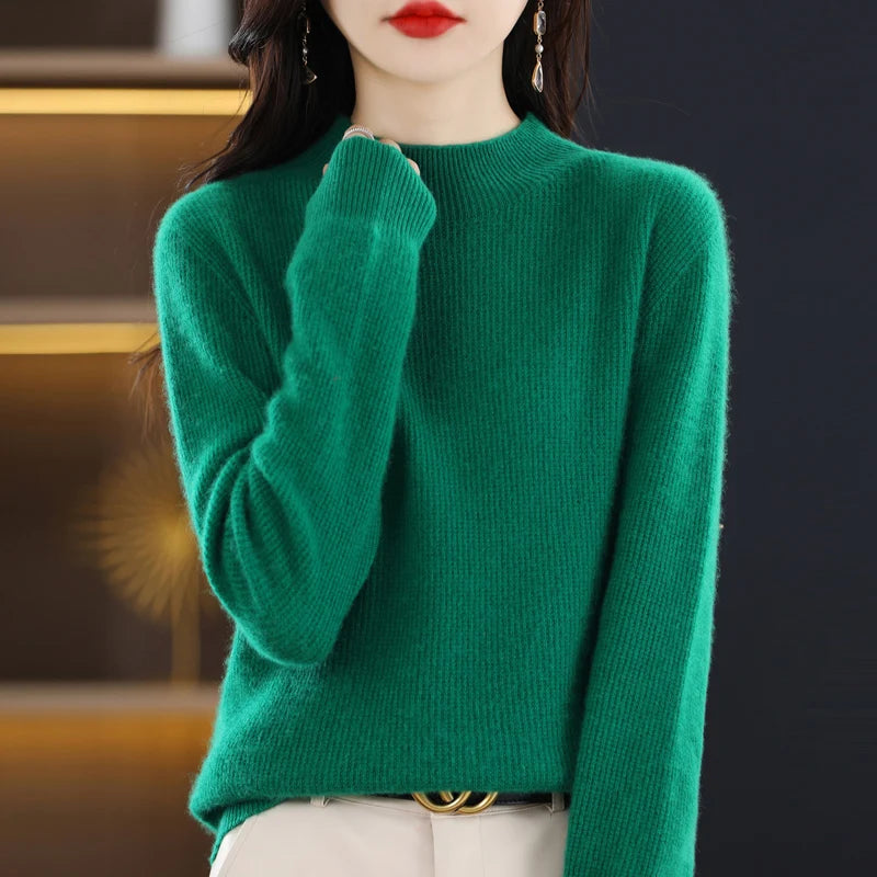 Fall/Winter wool women's semi-high neck sweater