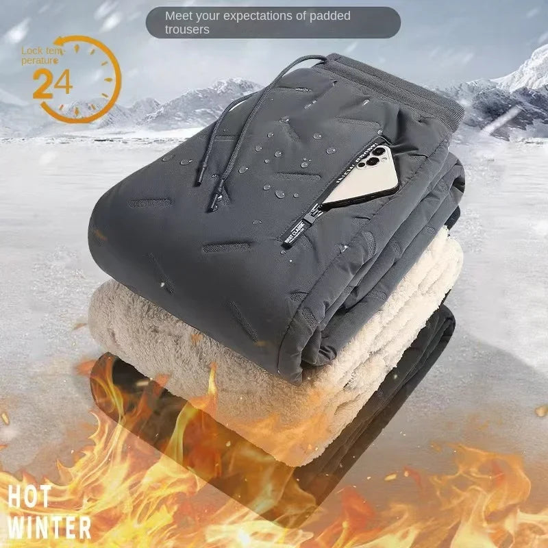 Winter Zip Pockets Thicken Fleece Sweatpants