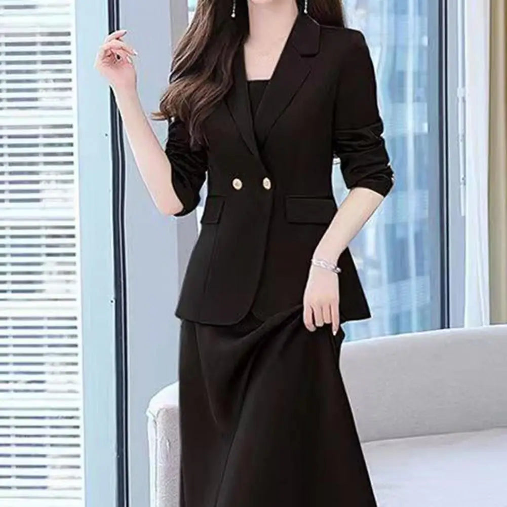 Women Coat Pants Suit OL Commute Turn-down Collar Long Suit