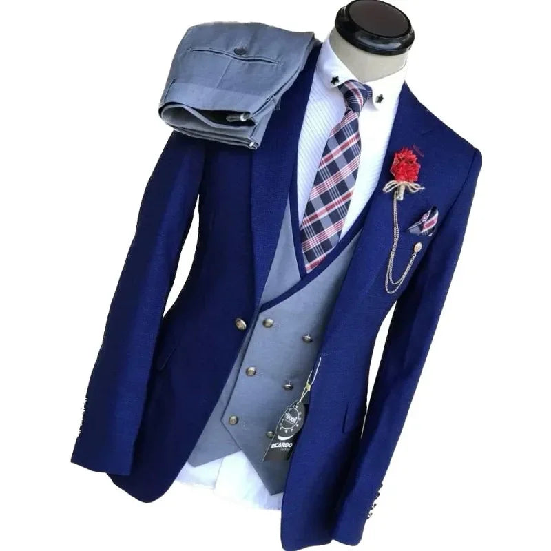 Business Suits for Men Wedding Groom Notch Lapel Double Vest